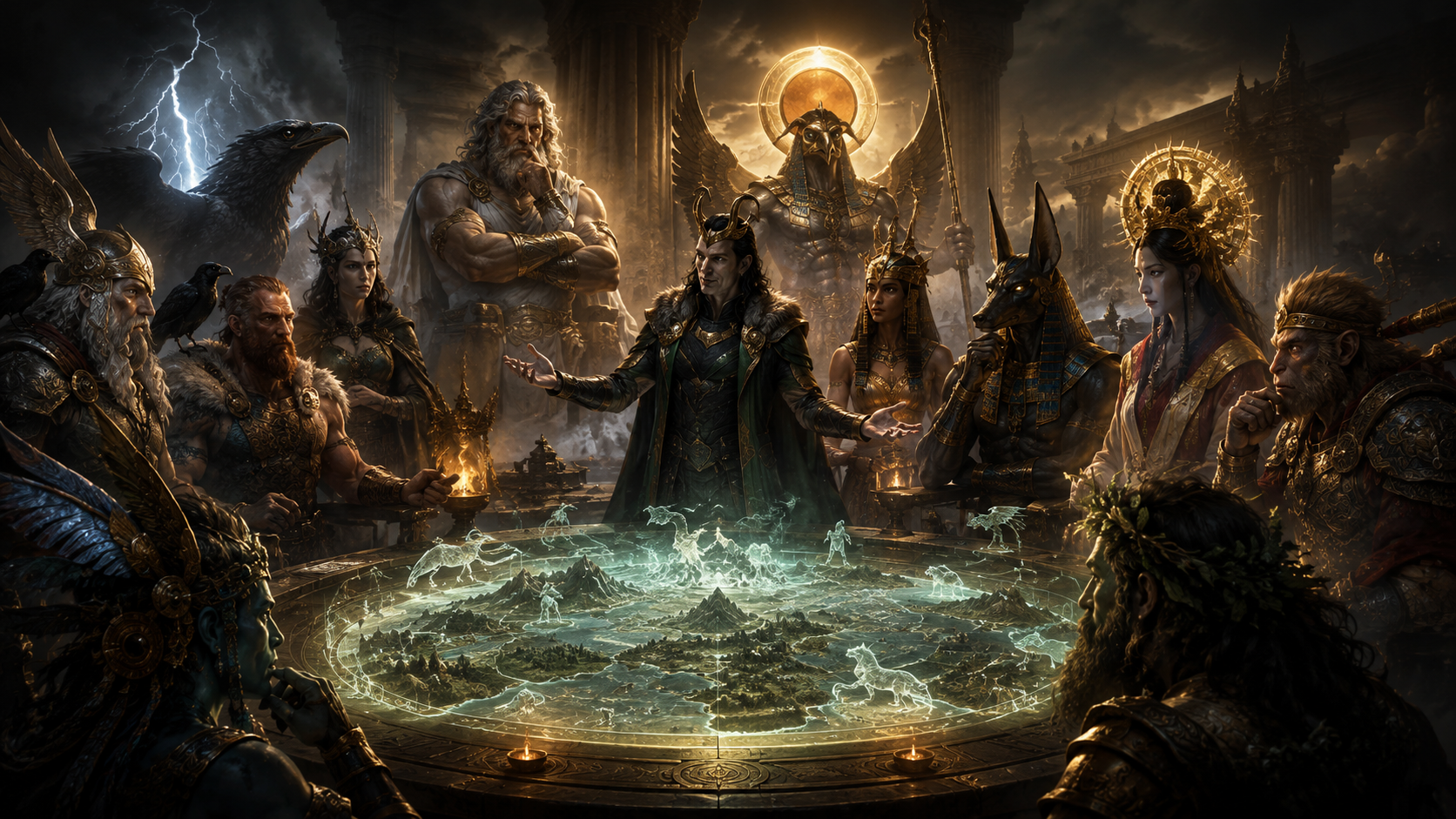 Loki proposes a new battlefield to the assembled pantheons
